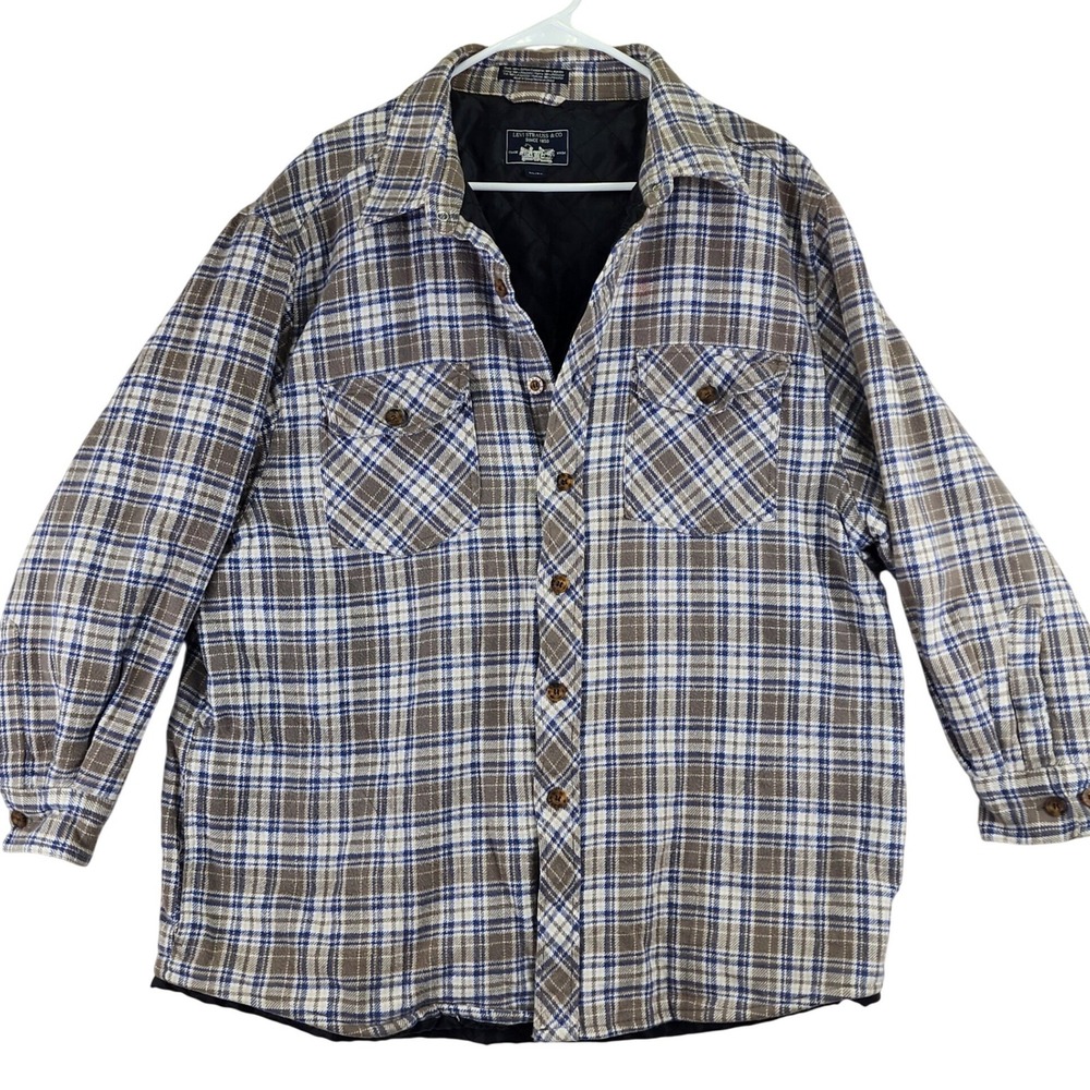 Levi Strauss & Co Mens Flannel Quilted Lined Shirt Jacket XL EG Plaid Warm